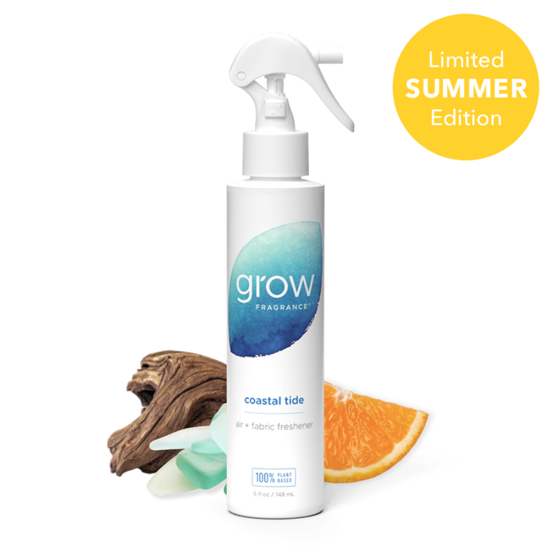 Grow coastal tide air freshener bottle with ocean-themed design on a white background