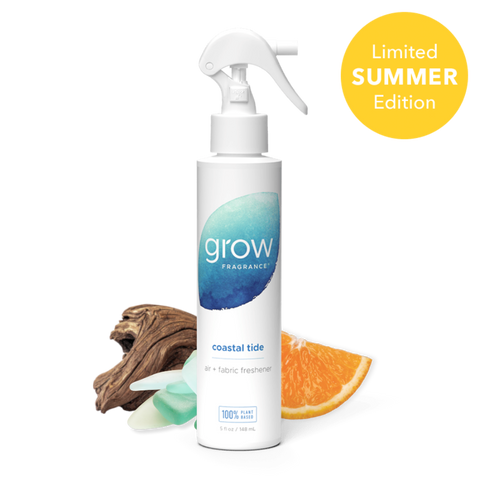 Grow coastal tide air freshener bottle with ocean-themed design on a white background