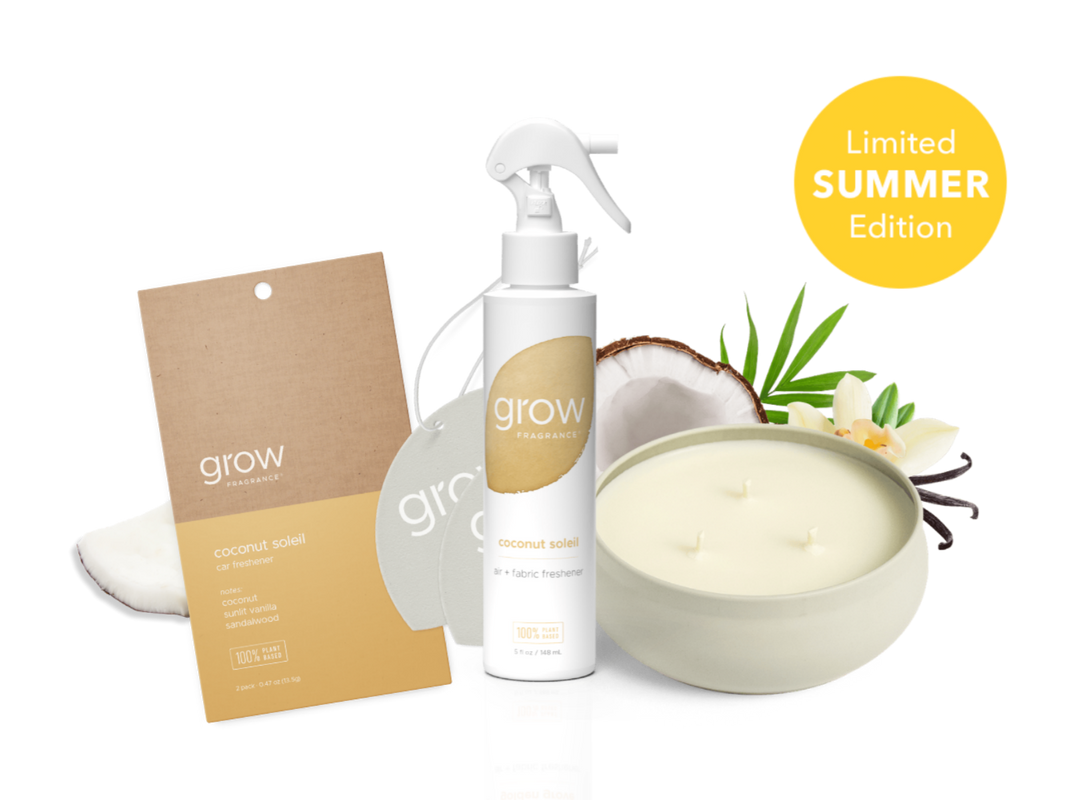 Grow product set including a spray bottle, bowl, and packaging on a white background with a 'Limited Summer Edition' label. (featured)