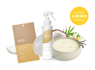 Grow product set including a spray bottle, bowl, and packaging on a white background with a 'Limited Summer Edition' label. (featured)