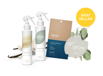 Grow brand products including bottles and packaging on a white background