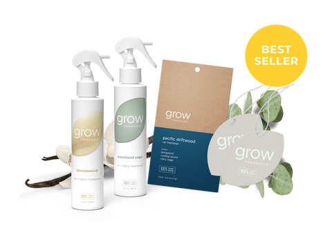 Grow brand products including bottles and packaging on a white background