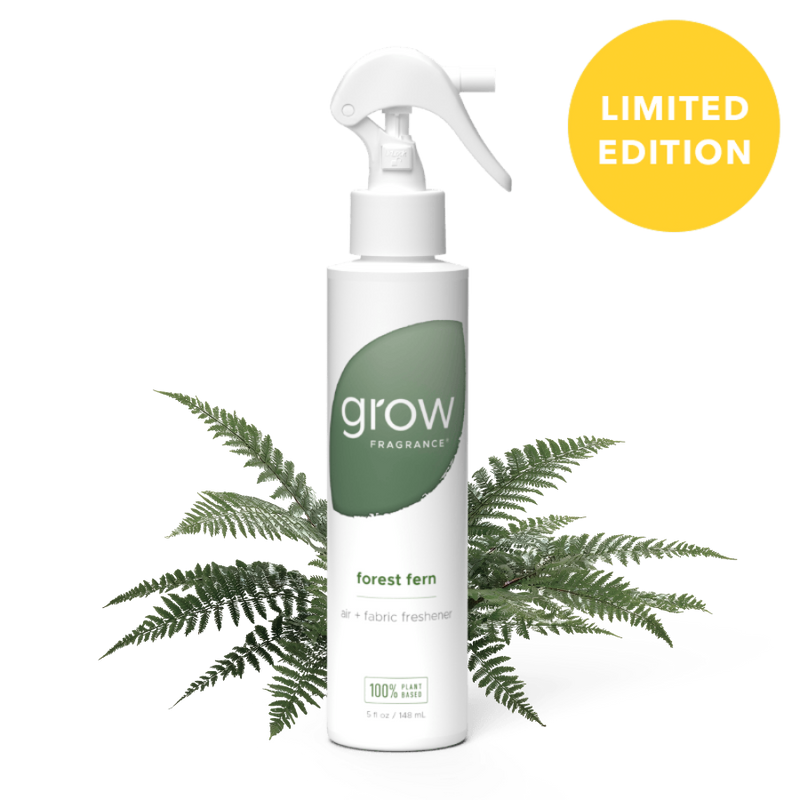 Spray bottle labeled 'grow' with fern leaves and a 'Limited Edition' badge on a white background