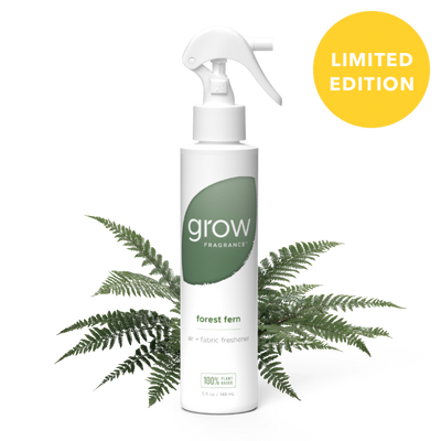 Spray bottle labeled 'grow' with fern leaves and a 'Limited Edition' badge on a white background