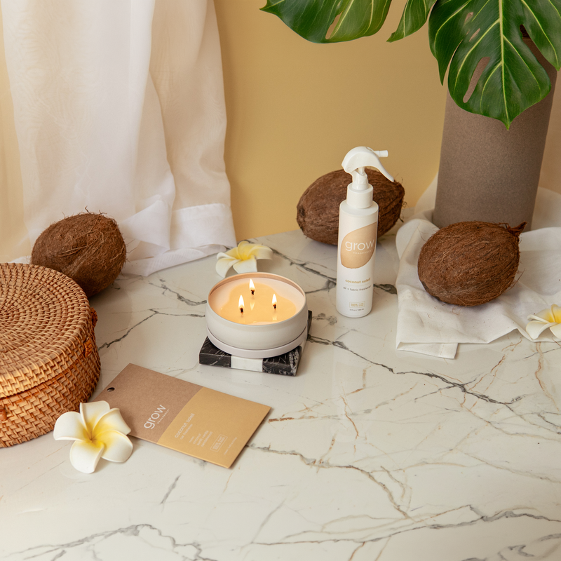 coconut, sunlit vanilla, sandalwood.